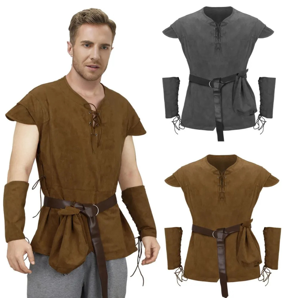 Medieval Men'S Accessories - Camisa Túnica Medieval Masculina com Cadarço,