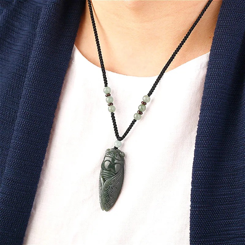 Natural Hetian Jade Cicada Col - Men Accessories Jewellery avaliação e preço